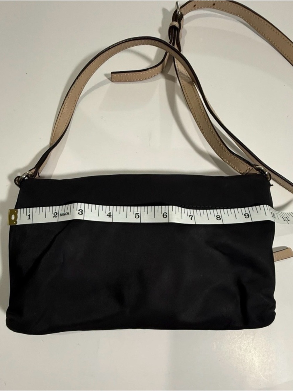 Kate Spade Classic Black Folding Crossbody Bag with Beige Strap - Picture 10 of 13